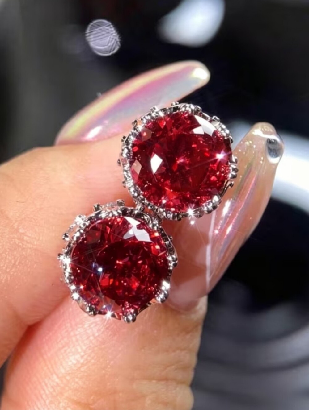 4ct Red Moissanite-Sterling Silver Earrings. NWT.  Retail $160